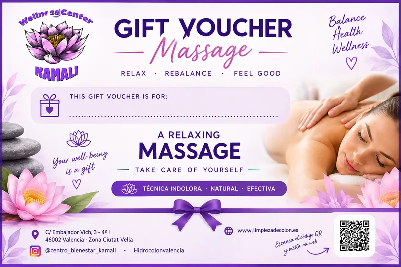 El mismo vale regalo de masaje, en inglés: «Gift voucher»