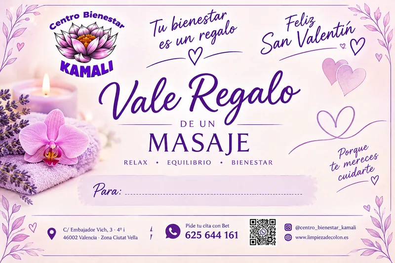 Vale regalo de masaje de San Valentín, con corazones, una orquídea y una vela